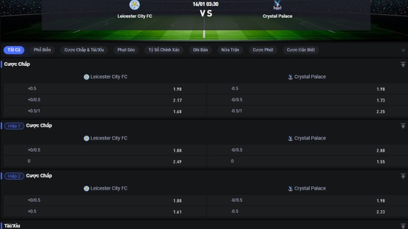 Leicester vs Crystal Palace