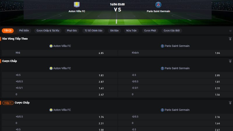 Aston Villa vs PSG